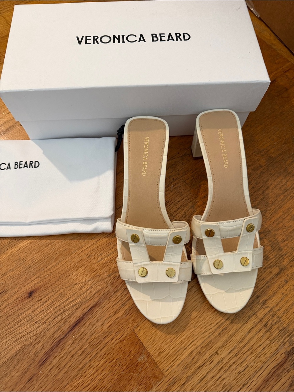 Veronica Beard Via Croc-Embossed Mid-Heel Sandal